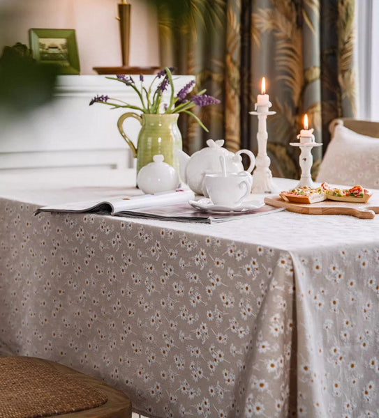 Rustic Flower Pattern Table Covers for Kitchen, Large Rectangle Tablecloth for Dining Room Table, Linen Rectangular Tablecloth for Oval Table, Country Farmhouse Tablecloth-Art Painting Canvas
