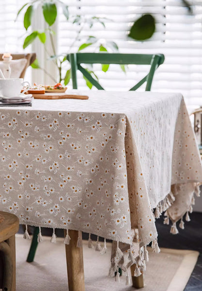 Rustic Flower Pattern Table Covers for Kitchen, Large Rectangle Tablecloth for Dining Room Table, Linen Rectangular Tablecloth for Oval Table, Country Farmhouse Tablecloth-Art Painting Canvas