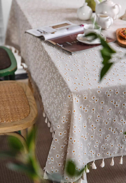 Rustic Flower Pattern Table Covers for Kitchen, Large Rectangle Tablecloth for Dining Room Table, Linen Rectangular Tablecloth for Oval Table, Country Farmhouse Tablecloth-Art Painting Canvas
