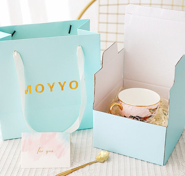 Elegant Pink Ceramic Coffee Cups, Unique Bird Flower Tea Cups and Saucers in Gift Box as Birthday Gift, Beautiful British Tea Cups, Royal Bone China Porcelain Tea Cup Set-Art Painting Canvas