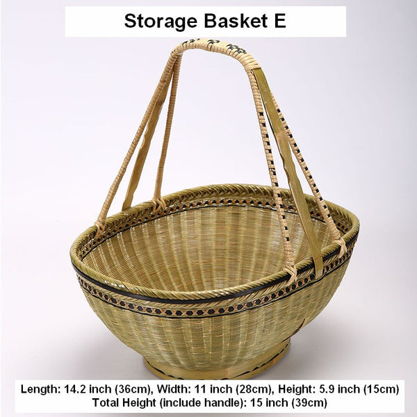 Natural Hand-woven Bamboo Basket, Extra Large Picnic Food Basket with Handle, Lovely Bamboo Baskets for Vegetable, Natural Fruit Basket Kitchen Storage Baskets-Art Painting Canvas