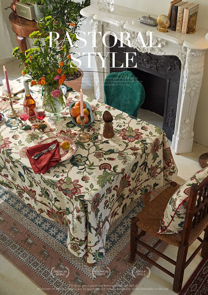 Spring Flower Table Cover for Kitchen, Large Modern Rectangular Tablecloth Ideas for Dining Room Table, Rustic Garden Floral Tablecloth for Round Table-Art Painting Canvas