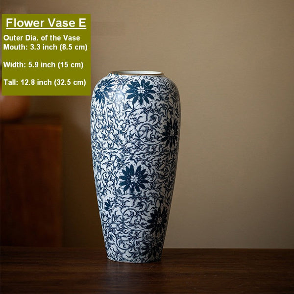 Vintage Bouquet Flower Vases, Centerpiece on Dining Table, Large Blue Flower Vase on Table, Handmade Porcelain Flower Vases Urn, Water Holding Flower Vases-Art Painting Canvas