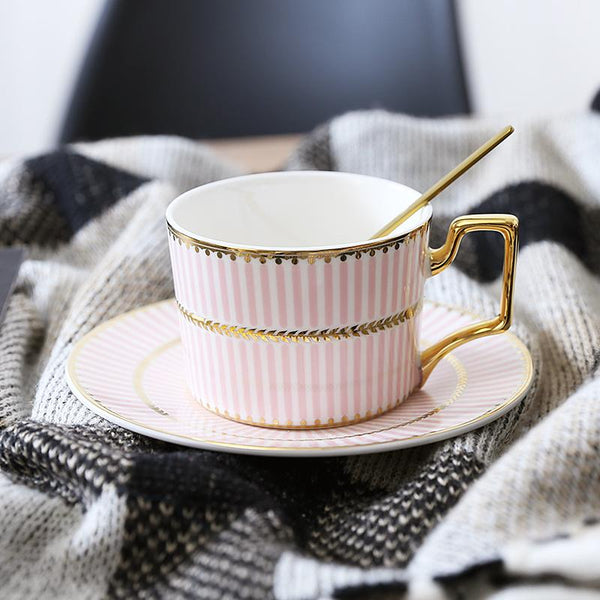 British Tea Cups, Elegant Porcelain Coffee Cups, Latte Coffee Cups with Gold Trim and Gift Box, Tea Cups and Saucers-Art Painting Canvas