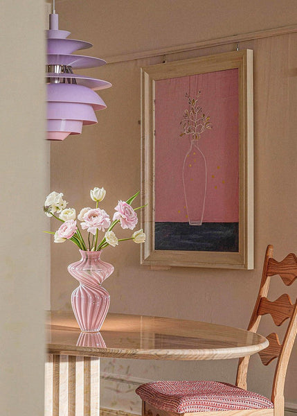 Modern Vases for Living Room, Mid Century Pink Vases for Flowers, Handmade Contemporary Glass Vases, Unique Decorative Glass Vase, Centerpiece Vases on Table-Art Painting Canvas