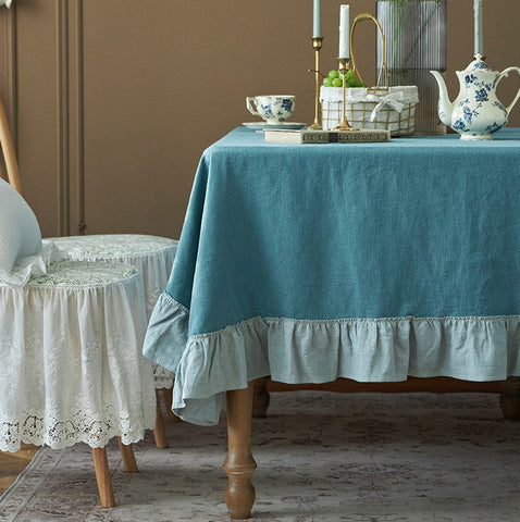 Extra Large Rectangle Tablecloth for Dining Room Table, Blue Modern Long Table Cover, Ramie Tablecloth for Home Decoration, Square Tablecloth for Round Table-Art Painting Canvas