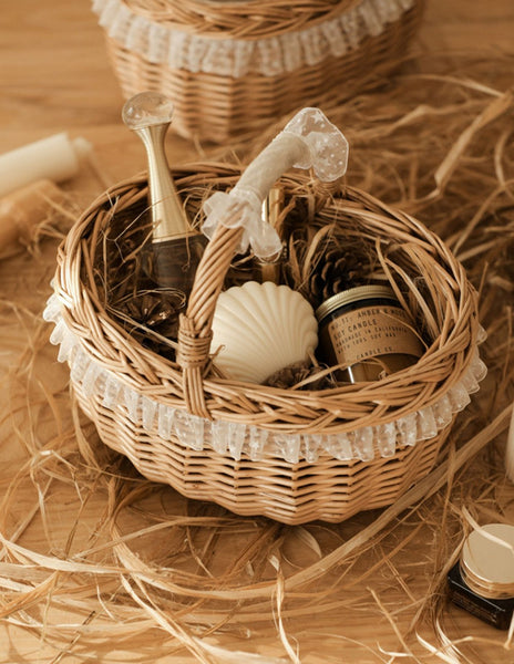 Storage Basket for Kitchen, Picnic Storage Basket with Handle, Hand-woven Wicker Storage Basket, Natural Fruit Basket, Willow Weaving Baskets for Shelves-Art Painting Canvas