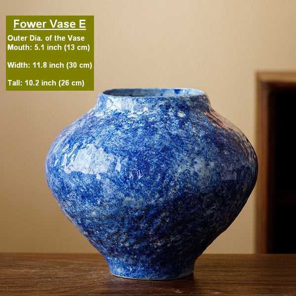 Handmade Water Holding Flower Vases, Centerpiece on Dining Table, Blue Pottery Bud Vases, Large Flower Vases on Table, Modern Pottery Flower Vases-Art Painting Canvas