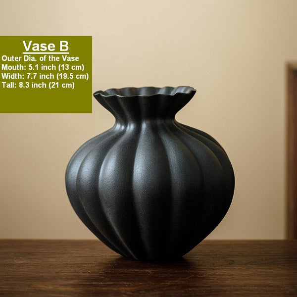 Handmade Water Holding Flower Vases, Modern Black Flower Vase Centerpiece on Table, Porcelain Flower Vases, Ceramic Bouquet Vases-Art Painting Canvas