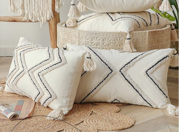 Beige Decorative Throw Pillows, Geometric Square Modern Throw Pillows for Couch, Contemporary Throw Pillow for Interior Design-Art Painting Canvas