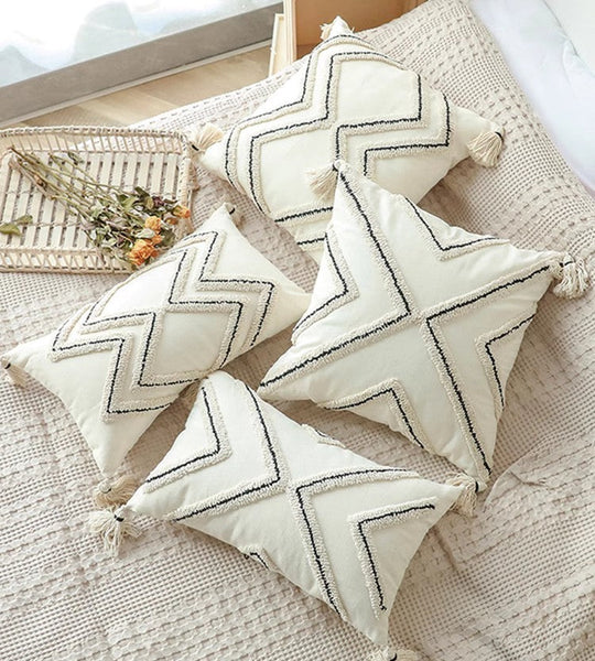 Beige Decorative Throw Pillows, Geometric Square Modern Throw Pillows for Couch, Contemporary Throw Pillow for Interior Design-Art Painting Canvas