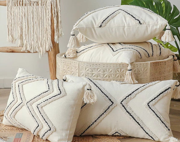 Beige Decorative Throw Pillows, Geometric Square Modern Throw Pillows for Couch, Contemporary Throw Pillow for Interior Design-Art Painting Canvas