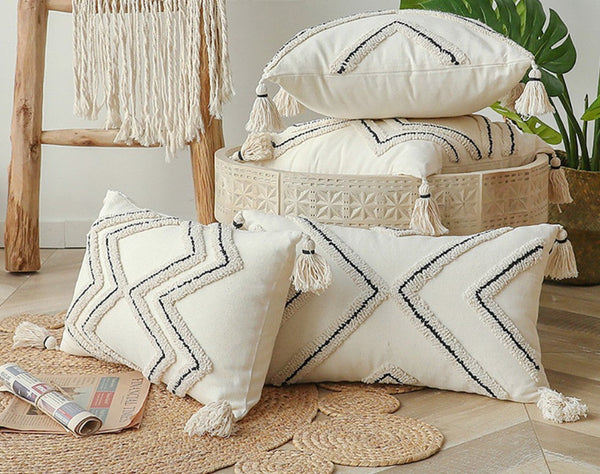 Beige Decorative Throw Pillows, Geometric Square Modern Throw Pillows for Couch, Contemporary Throw Pillow for Interior Design-Art Painting Canvas
