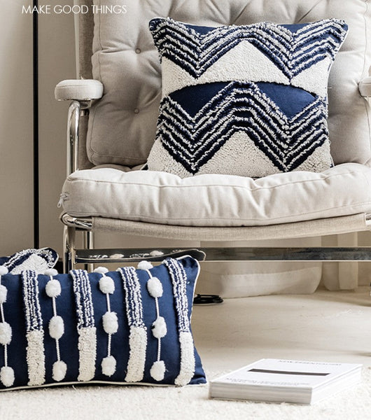 Blue Square Modern Decorative Pillows for Couch, Contemporary Modern Sofa Pillows, Modern Decorative Pillows for Bedroom, Decorative Pillow Covers-Art Painting Canvas