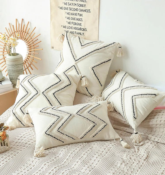 Beige Decorative Throw Pillows, Geometric Square Modern Throw Pillows for Couch, Contemporary Throw Pillow for Interior Design-Art Painting Canvas