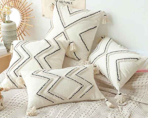 Beige Decorative Throw Pillows, Geometric Square Modern Throw Pillows for Couch, Contemporary Throw Pillow for Interior Design-Art Painting Canvas