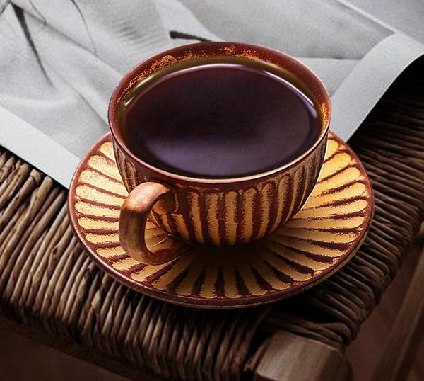 Brown Pottery Coffee Cups, Cappuccino Coffee Mug, Latte Coffee Cup, White Tea Cup, Ceramic Coffee Cup, Coffee Cup and Saucer Set-Art Painting Canvas