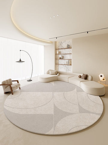 Geometric Modern Rug Ideas for Living Room, Bedroom Modern Round Rugs,Contemporary Round Rugs, Circular Gray Rugs under Dining Room Table-Art Painting Canvas