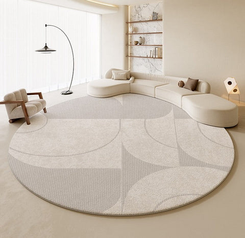Contemporary Round Rugs, Circular Gray Rugs under Dining Room Table, Geometric Modern Rug Ideas for Living Room, Bedroom Modern Round Rugs-Art Painting Canvas