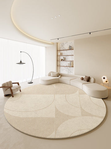 Modern Rugs under Coffee Table, Abstract Modern Round Rugs for Bedroom, Geometric Circular Rugs for Dining Room, Cream Color Contemporary Modern Rugs-Art Painting Canvas