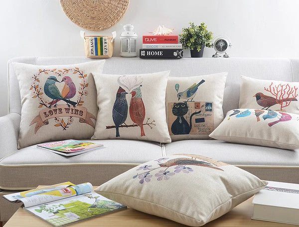 Decorative Sofa Pillows for Children's Room, Love Birds Throw Pillows for Couch, Singing Birds Decorative Throw Pillows, Embroider Decorative Pillow Covers-Art Painting Canvas