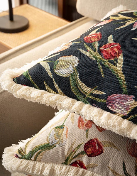 Large Flower Decorative Pillows for Bedroom, Decorative Sofa Pillows for Couch, Tulip Flower Pillow Covers, Farmhouse Decorative Pillows-Art Painting Canvas