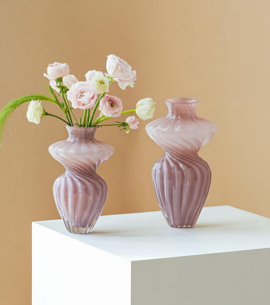 Mid Century Pink Vases for Flowers, Modern Vases for Living Room, Handmade Contemporary Glass Vases, Unique Decorative Glass Vase, Centerpiece Vases on Table-Art Painting Canvas