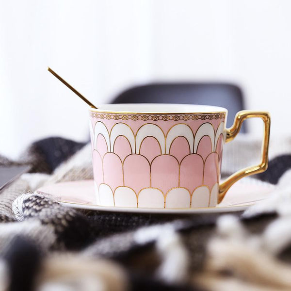 British Tea Cups, Coffee Cups with Gold Trim and Gift Box, Elegant Porcelain Coffee Cups, Tea Cup and Saucer-Art Painting Canvas