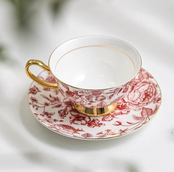 Creative Porcelain Tea Cup Saucer Set, Beautiful British Tea Cups, Elegant Flower Ceramic Cups, Unique Royal Coffee Cup and Saucer-Art Painting Canvas