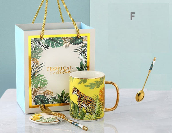 Modern Ceramic Mugs in Gift Box, Large Capacity Jungle Animal Porcelain Mugs, Creative Porcelain Cups, Large Ceramic Mugs for Office-Art Painting Canvas
