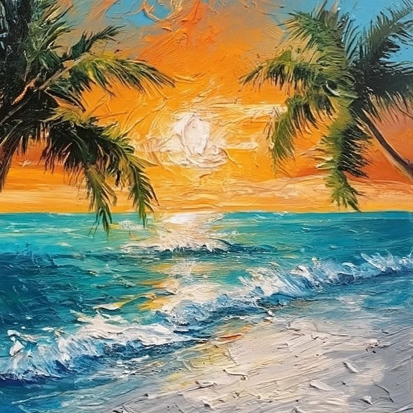 Florida Seashore Beach Painting, Original Small Landscape Paintings, Heavy Texture Canvas Art, Small Palette Knife Oil Paintings, Easy Landscape Painting Ideas, Simple Small Canvas Paintings-Art Painting Canvas