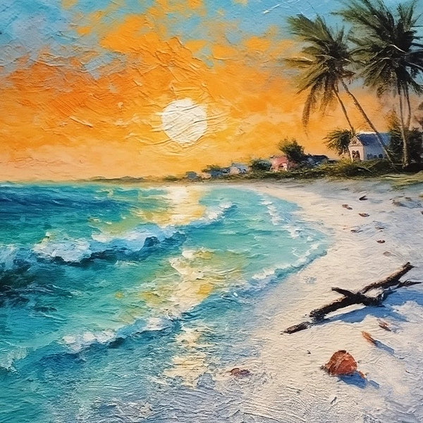 Original Small Landscape Paintings, Florida Seashore Beach Palm Tree Painting, Heavy Texture Canvas Art, Small Palette Knife Oil Paintings, Easy Landscape Painting Ideas, Simple Small Canvas Paintings-Art Painting Canvas