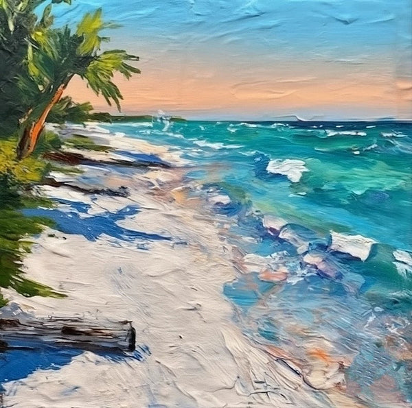 Small Palette Knife Oil Paintings, Easy Landscape Painting Ideas, Simple Small Canvas Paintings, Original Small Landscape Paintings, Florida Seashore Beach Painting, Heavy Texture Canvas Art-Art Painting Canvas