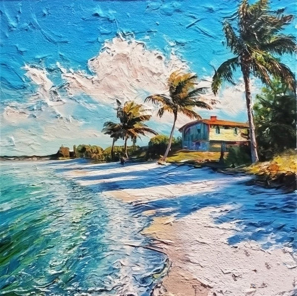 Original Small Landscape Paintings, Heavy Small Palette Knife Oil Paintings, Florida Seashore Beach Painting, Heavy Texture Canvas Art, Easy Landscape Painting Ideas, Simple Small Canvas Paintings-Art Painting Canvas