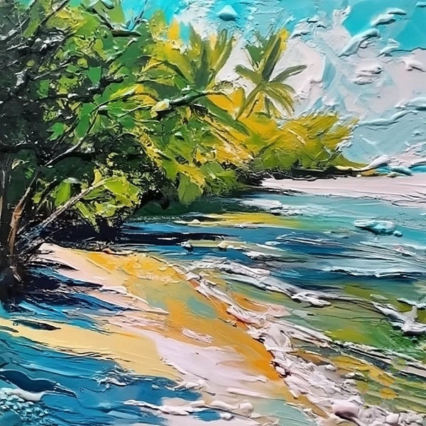 Original Small Landscape Paintings, Florida Seashore Beach Painting, Heavy Texture Canvas Art, Small Palette Knife Oil Paintings, Easy Landscape Painting Ideas, Simple Small Canvas Paintings-Art Painting Canvas