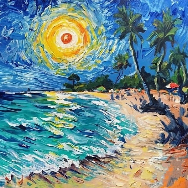Small Palette Knife Oil Paintings, Original Small Landscape Paintings, Florida Seashore Beach Painting, Easy Landscape Painting Ideas, Simple Small Canvas Paintings, Heavy Texture Canvas Artwork-Art Painting Canvas