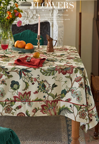 Spring Flower Table Cover for Kitchen, Large Modern Rectangular Tablecloth Ideas for Dining Room Table, Rustic Garden Floral Tablecloth for Round Table-Art Painting Canvas