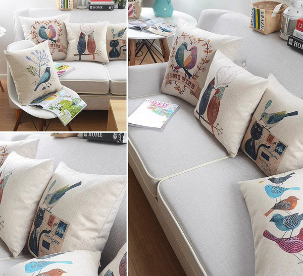 Simple Decorative Pillow Covers, Decorative Sofa Pillows for Living Room, Love Birds Throw Pillows for Couch, Singing Birds Decorative Throw Pillows-Art Painting Canvas