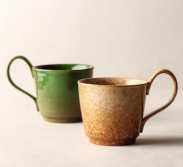 Modern Handmade Pottery Coffee Cup, Creative Brown Green Blue Ceramic Coffee Mugs, Large Unique Tea Cup, Large Capacity Coffee Cups-Art Painting Canvas