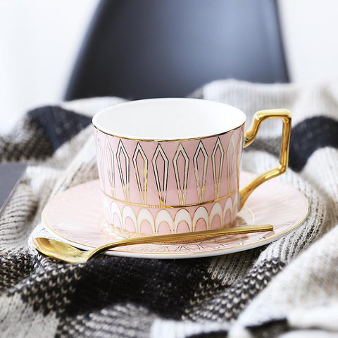 Latte Coffee Cups with Gold Trim and Gift Box, British Tea Cups, Elegant Porcelain Coffee Cups, Tea Cups and Saucers-Art Painting Canvas