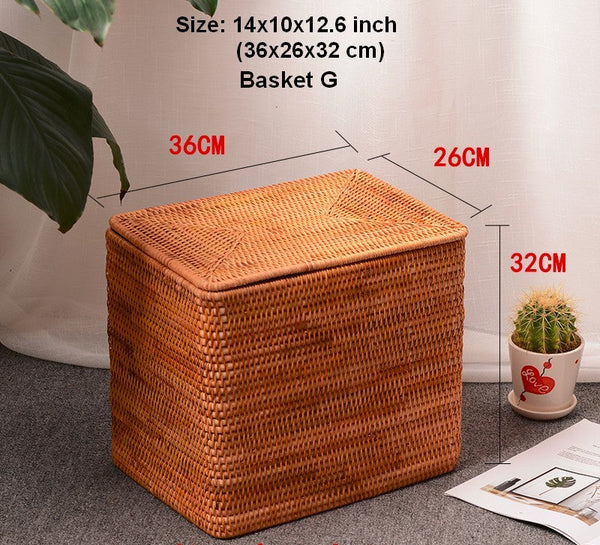 Extra Large Woven Rattan Storage Basket for Bedroom, Rattan Storage Baskets, Rectangular Woven Basket with Lid, Storage Baskets for Shelves-Art Painting Canvas