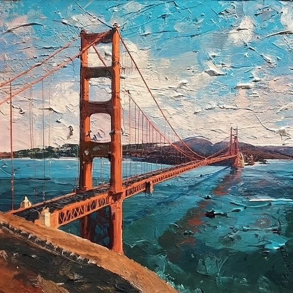 Easy Landscape Painting Ideas, Simple Small Canvas Paintings, Golden Gate Bridge Sunrise Painting, Original Small Landscape Paintings, Heavy Texture Canvas Art, Small Palette Knife Oil Paintings-Art Painting Canvas