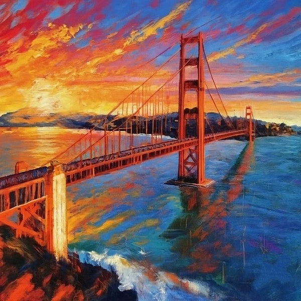 Original Small Landscape Paintings, Heavy Texture Canvas Art, Small Palette Knife Oil Paintings, Easy Landscape Painting Ideas, Simple Small Canvas Paintings, Golden Gate Bridge Sunrise Painting-Art Painting Canvas