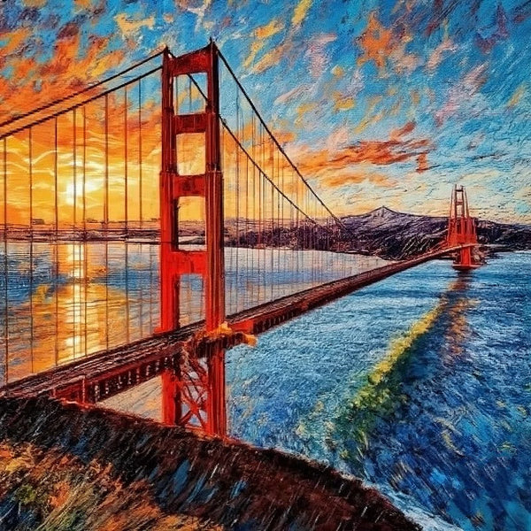 Simple Small Canvas Paintings, Golden Gate Bridge Sunrise Painting, Original Small Landscape Paintings, Heavy Texture Canvas Art, Small Palette Knife Oil Paintings, Easy Landscape Painting Ideas-Art Painting Canvas