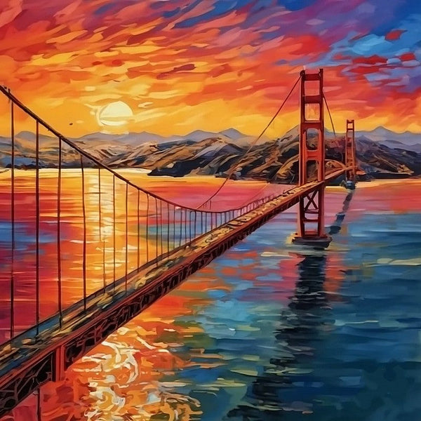 Original Small Landscape Paintings, Golden Gate Bridge Sunset Painting, Heavy Texture Canvas Art, Small Palette Knife Oil Paintings, Easy Landscape Painting Ideas, Simple Small Canvas Paintings-Art Painting Canvas