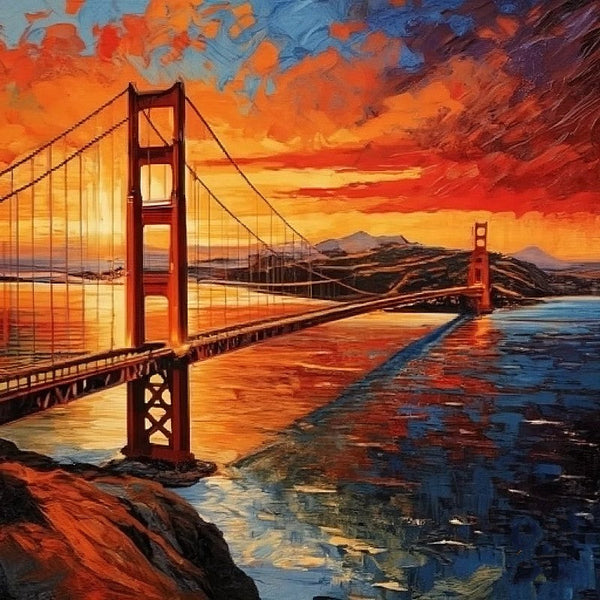 Heavy Texture Canvas Art, Small Palette Knife Oil Paintings, Original Small Landscape Paintings, Golden Gate Bridge Sunset Painting, Easy Landscape Painting Ideas, Simple Small Canvas Paintings-Art Painting Canvas