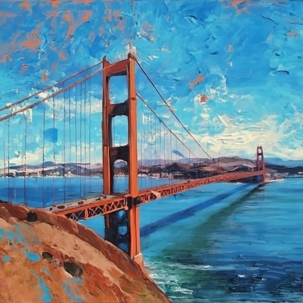 Small Palette Knife Oil Paintings, Easy Landscape Painting Ideas, Simple Small Canvas Paintings, Golden Gate Bridge Painting, Original Small Landscape Paintings, Heavy Texture Canvas Art-Art Painting Canvas