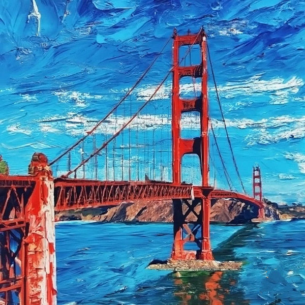 Simple Small Canvas Paintings, Golden Gate Bridge Painting, Original Small Landscape Paintings, Heavy Texture Canvas Art, Small Palette Knife Oil Paintings, Easy Landscape Painting Ideas-Art Painting Canvas