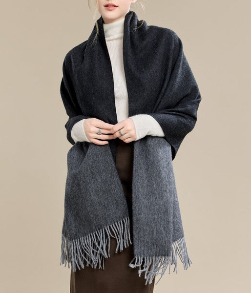 Gifts for Her, Long Wool Scarf, Soft Wool Scarf for Women, Black and Medium Gray Fashion Scarf, Warm Cape, Evening Wrap, Christmas Gift, Winter Shawl, Elegant Shawl-Art Painting Canvas