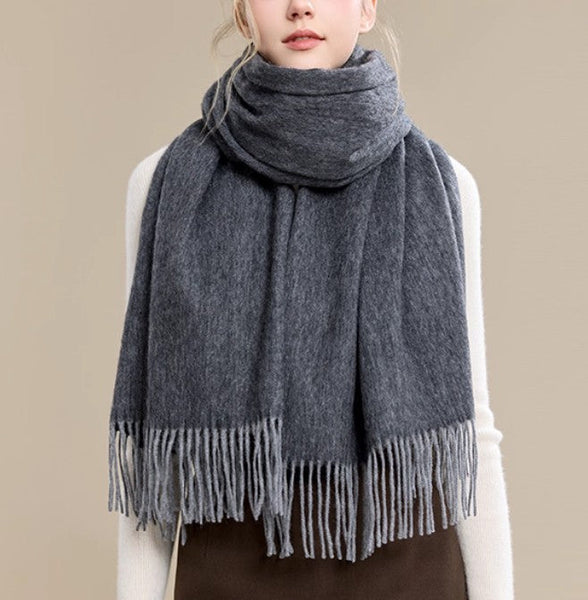 Black and Medium Gray Fashion Scarf, Gifts for Her, Long Wool Scarf, Soft Wool Scarf for Women, Warm Cape, Evening Wrap, Christmas Gift, Winter Shawl, Elegant Shawl-Art Painting Canvas